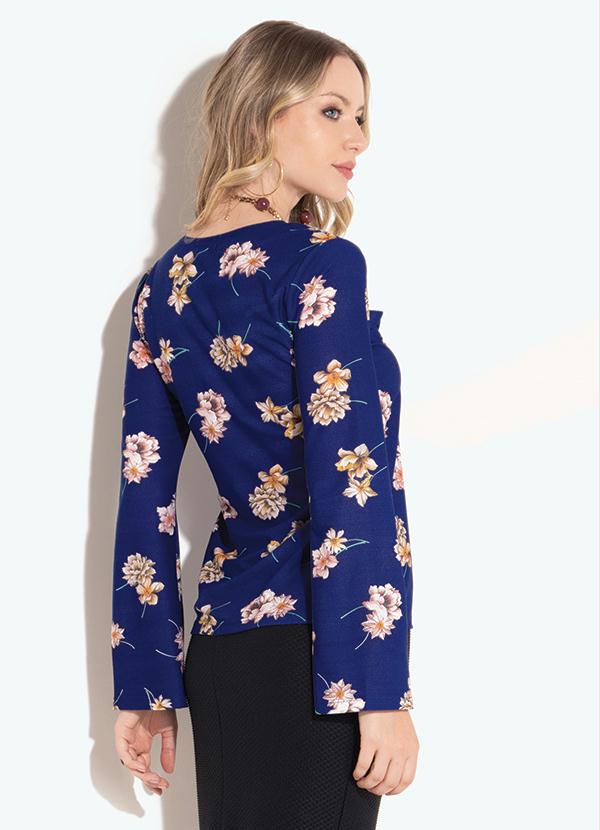 

Blusa com Babados no Busto Floral Azul