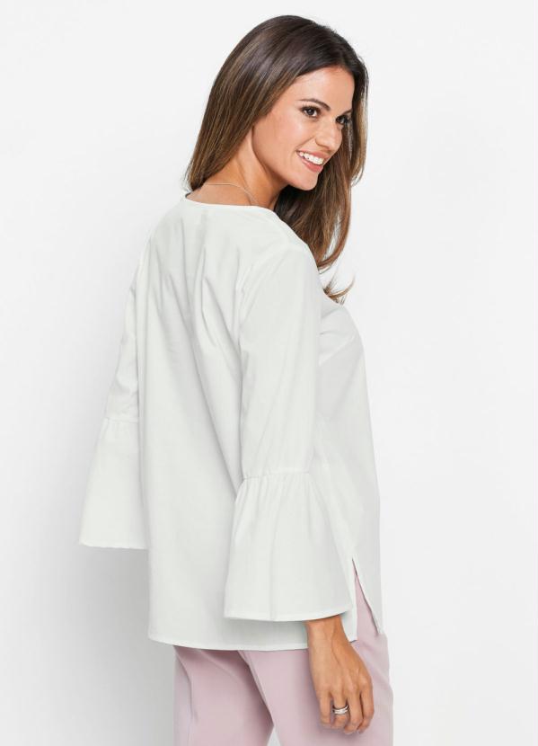 

Blusa com Decote V e Babados nas Mangas Branca, Branco