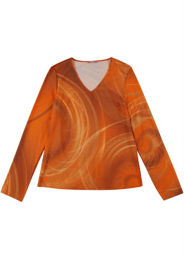 

Blusa com Decote V Estampada Laranja