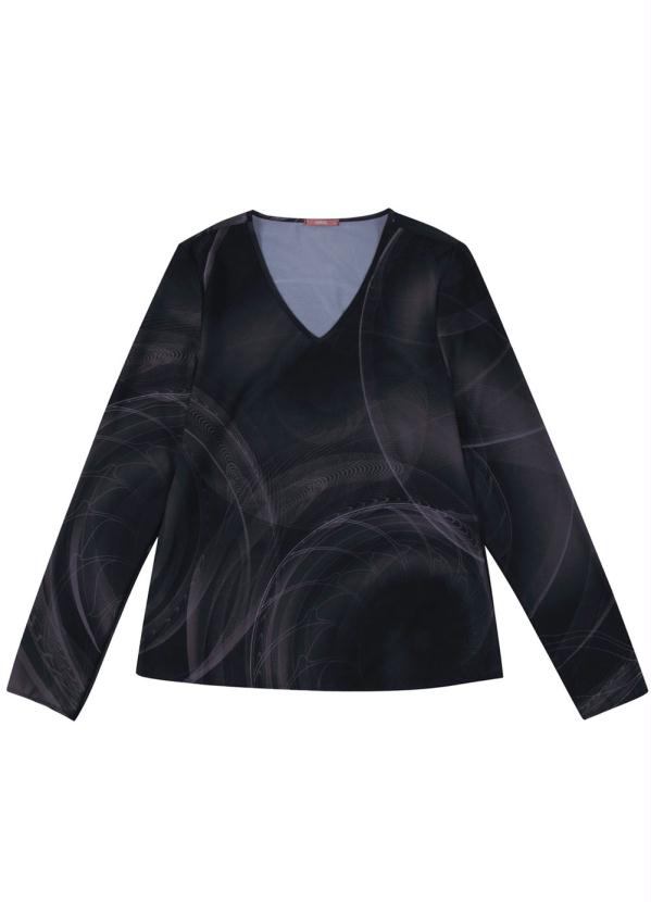 

Blusa com Decote V Estampada Preto