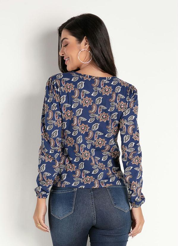 

Blusa com Manga Bufante Floral Azul