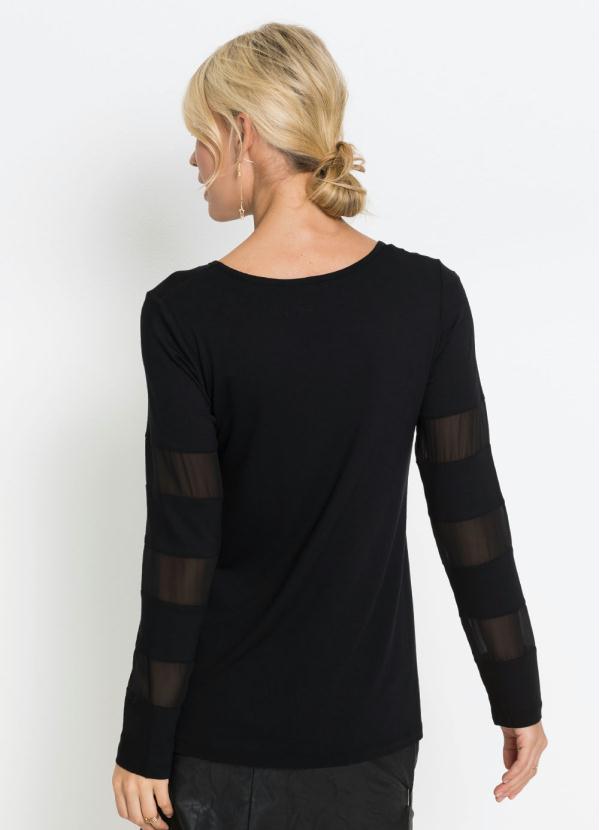 

Blusa com Recortes Transparentes Preta, Preto