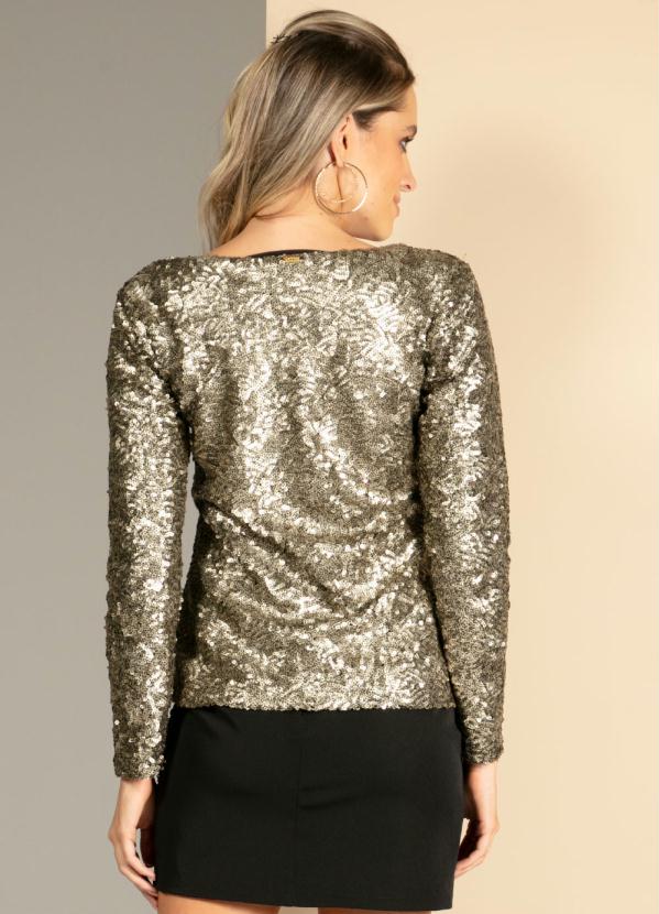 

Blusa de Paetês Dourada com Mangas Longas, Dourado