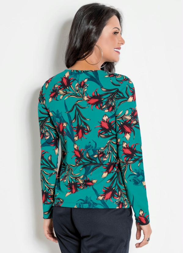 

Blusa Floral com Gota no Decote, Verde