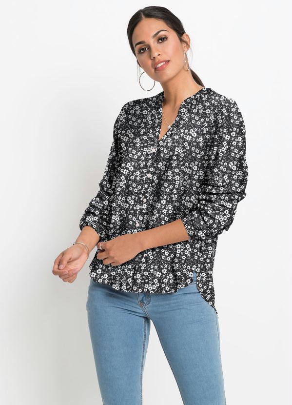 

Blusa Gola Padre Floral Liberty Preto