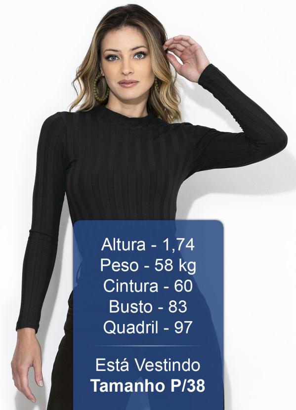 

Blusa Manga Longa Canelada Preta, Preto