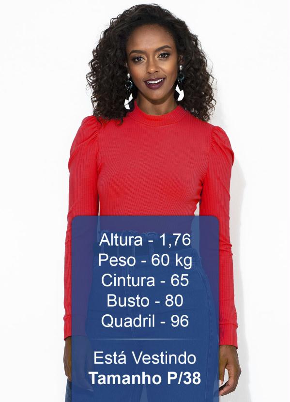 

Blusa Manga Longa Canelada Vermelha, Vermelho