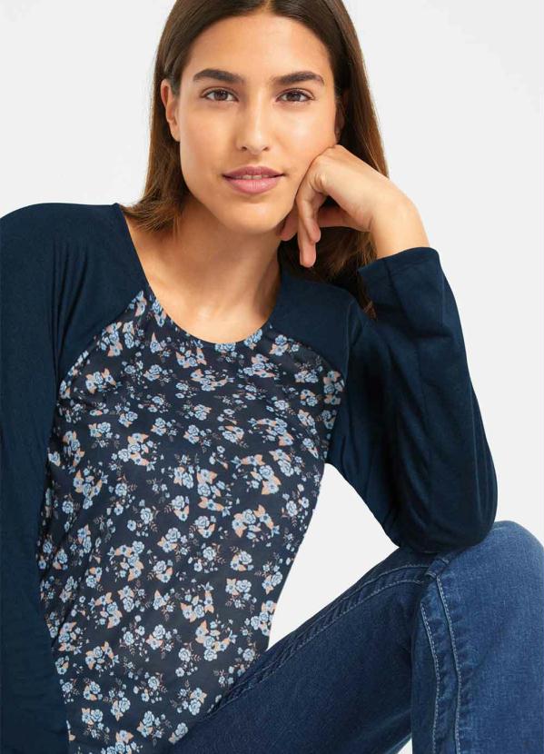 

Blusa Manga Longa Estampada Floral Azul