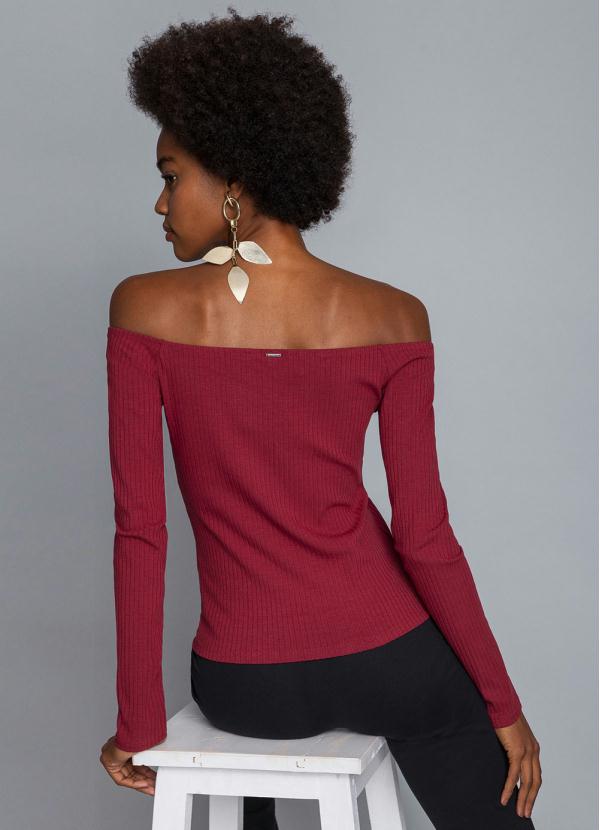 

Blusa Manga Longa Ombro a Ombro Bordo, Vermelho