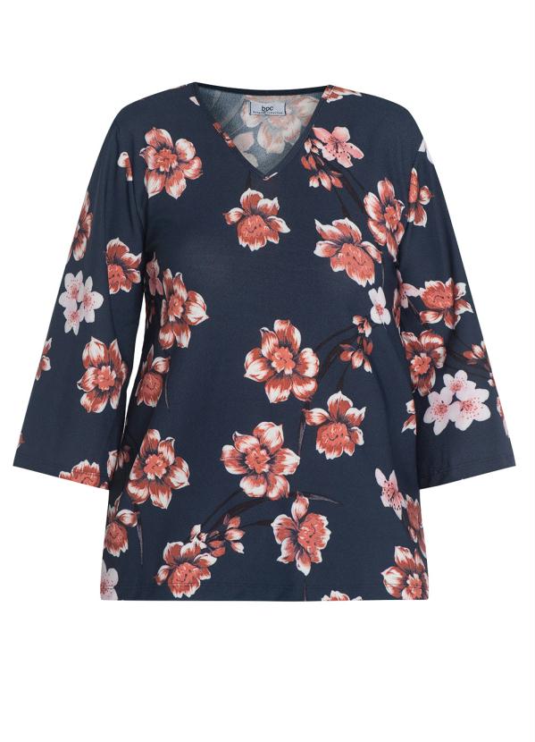 

Blusa Mangas Japonesa Floral Azul, Estampado