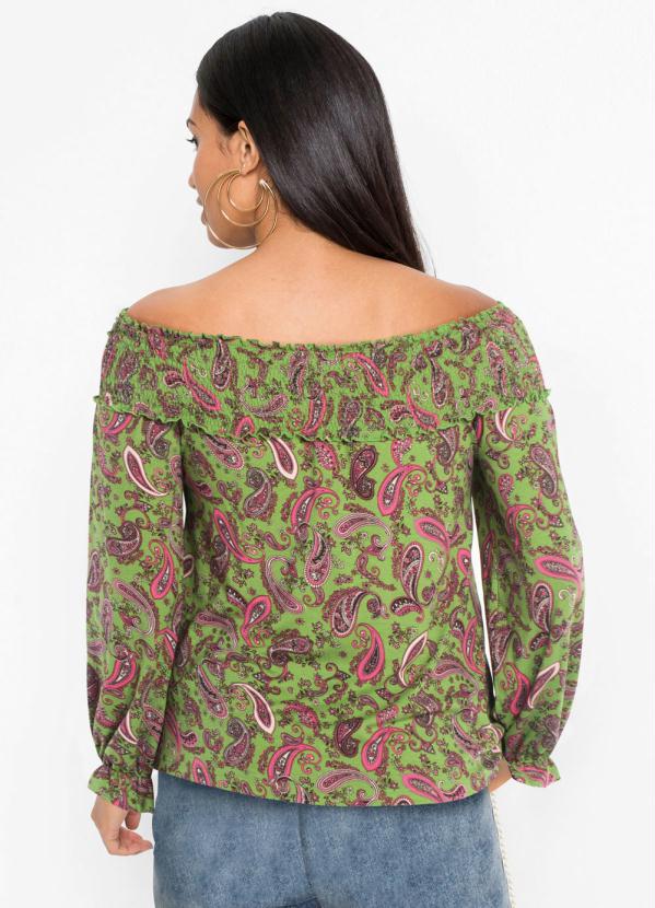 

Blusa Ombro a Ombro com Babadinhos Paisley Verde