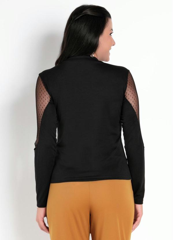 

Blusa Preta com Recorte em Tule, Preto