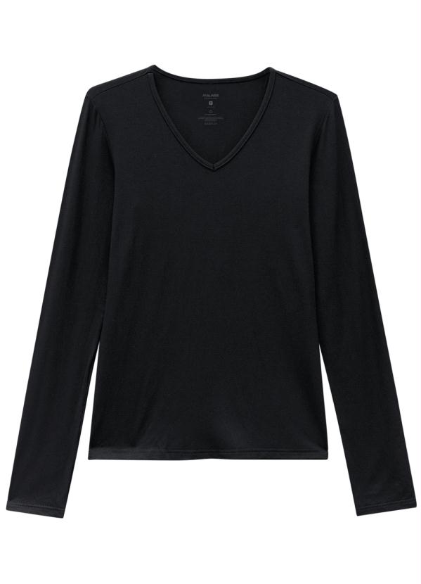 

Blusa Preta Decote V em Viscose, Preto