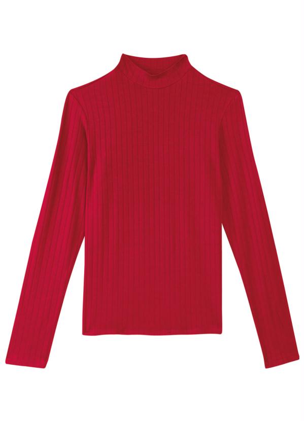 

Blusa Vermelha Canelada Gola Alta, Vermelho