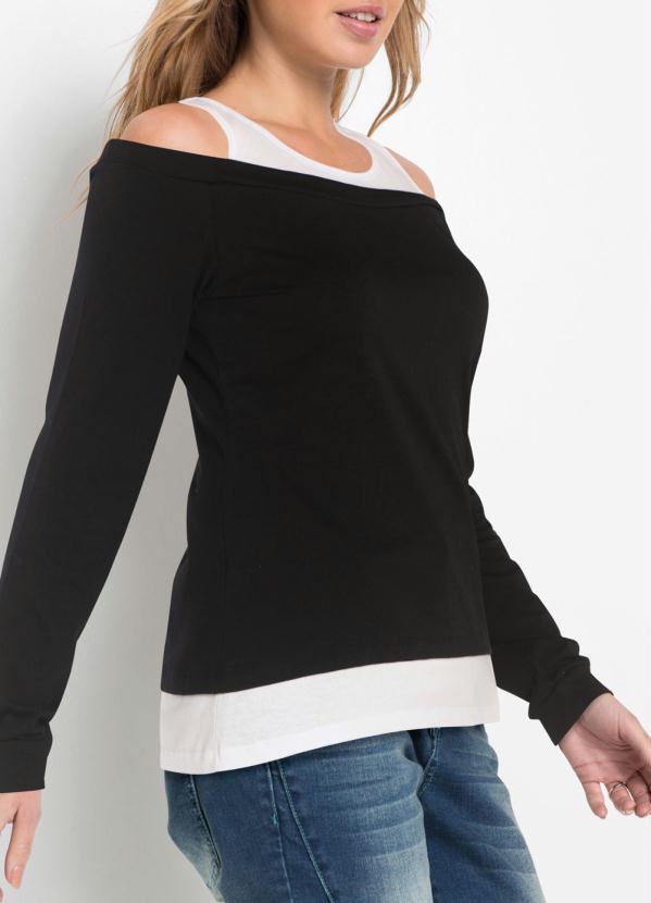 

Blusa Ombro a Ombro Visual Duplo Preto/Branco