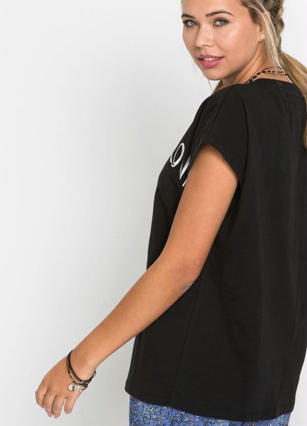 

Blusa Estampada Básica sem Mangas Preta, Preto