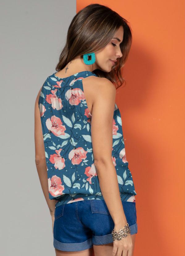 

Blusa Floral Rosê com Franzido, Azul