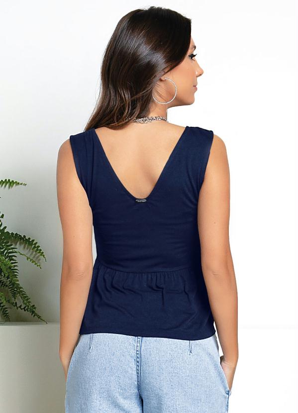 

Blusa Marinho Soltinha com Babados na Barra, Azul