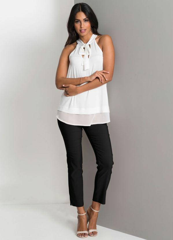 

Blusa Regata com Laço na Gola Branca, Branco