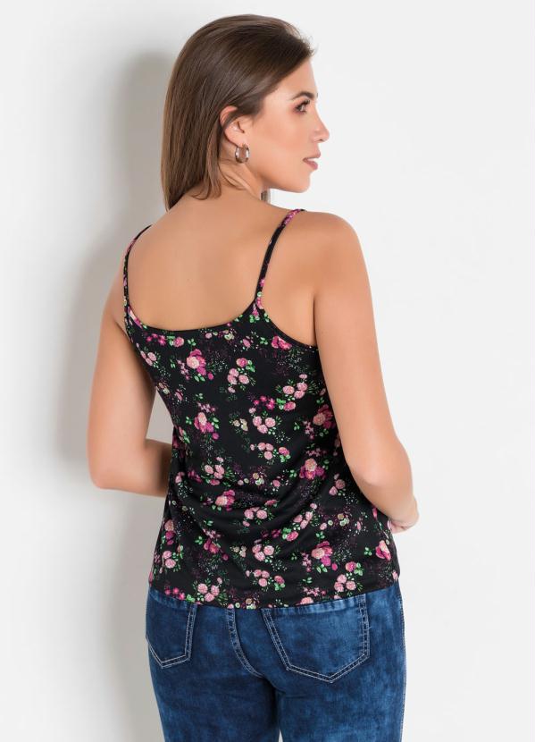 

Blusa de Alça Flores, Preto