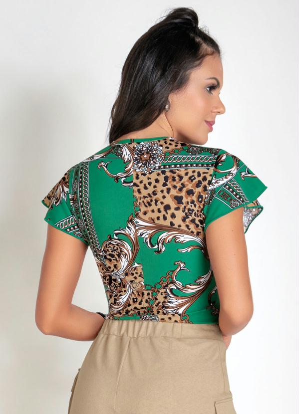 

Body Animal Print com Gota no Decote, Verde