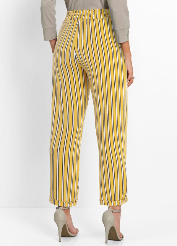 

Calça Comfort de Malha Listrada Preta e Amarela, Amarelo