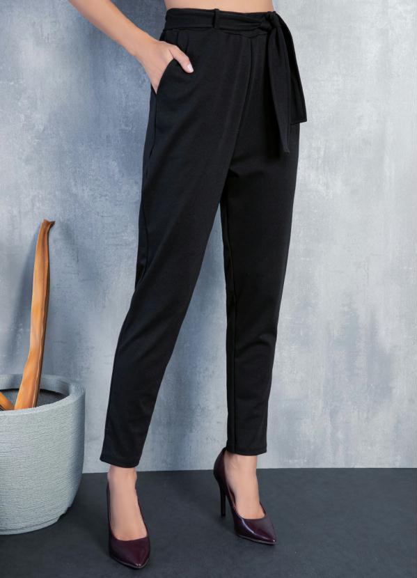 

Calça Comfort Preta com Bolsos e Faixa, Preto