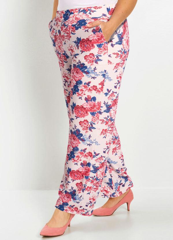 

Calça Flare em Crepe Estampada Floral Rosa