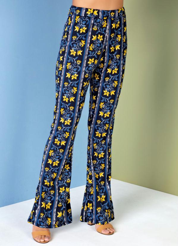 

Calça Flare Estampa Arabescos Cintura Alta, Azul