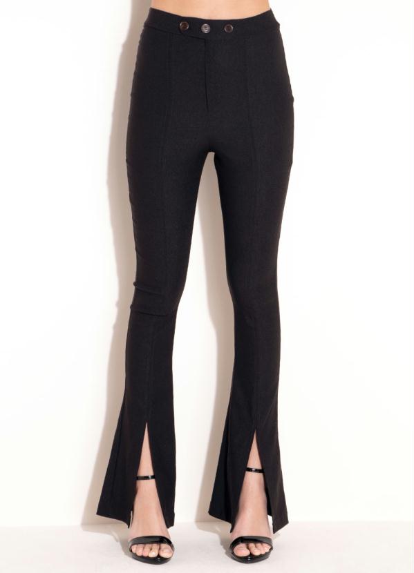 

Calça Flare Preta com Fenda Frontal, Preto