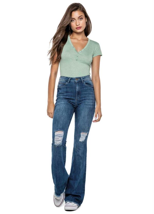 

Calça Azul Flare Jeans Cintura Alta