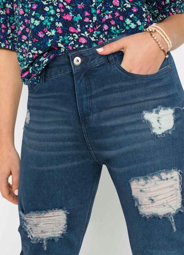 

Calça Cigarrete Jeans Destroyed Azul Escuro