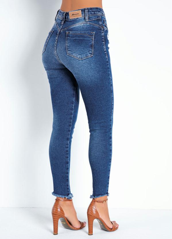 

Calça Jeans Cigarrete com Puídos Sawary, Azul