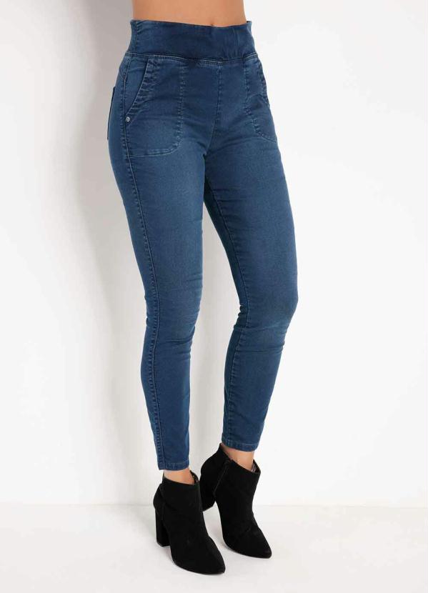 

Calça Jeans com Cós Largo e Bolsos Funcionais, Azul