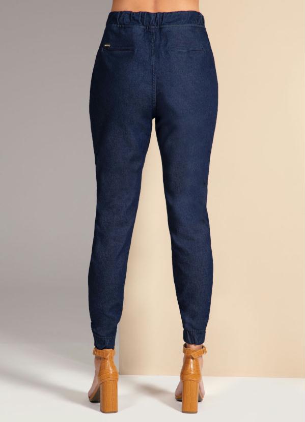 

Calça Jeans Escuro com Elástico na Cintura, Azul