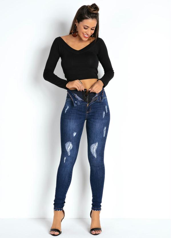 

Calça Jeans Legging Super Lipo com Puídos Sawary, Azul