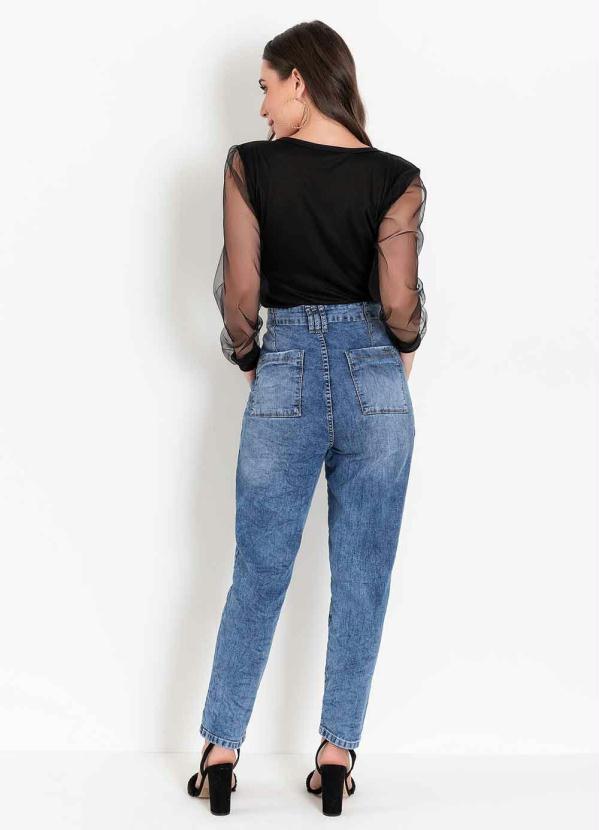 

Calça Jeans Mom Jeans com Botões Forrados Sawary, Azul