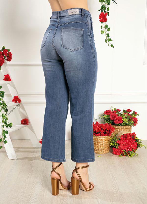 

Calça Jeans Pantacourt com Botões Sawary, Azul