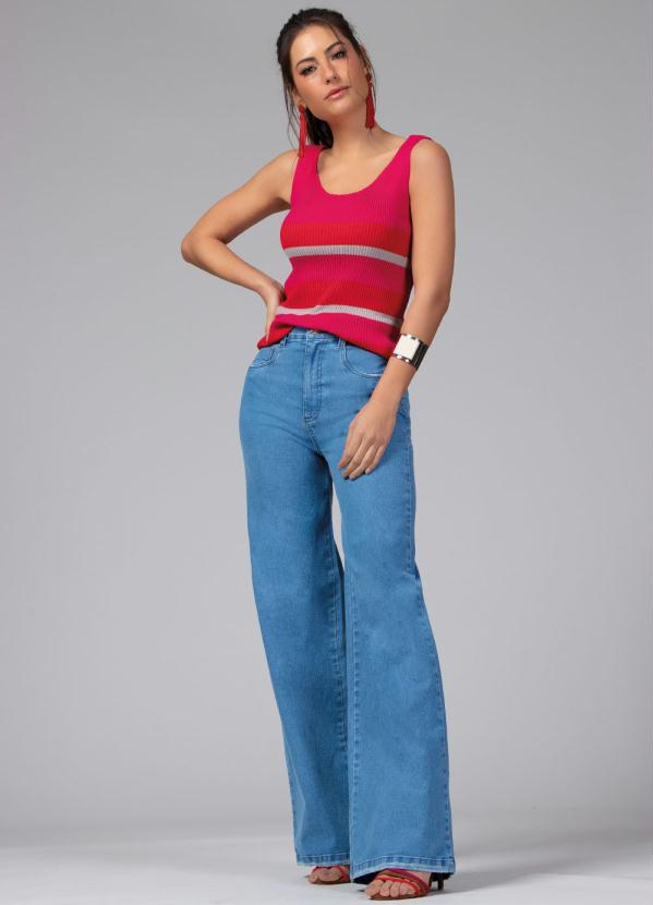 

Calça Pantalona com Bolsos Jeans Claro, Azul