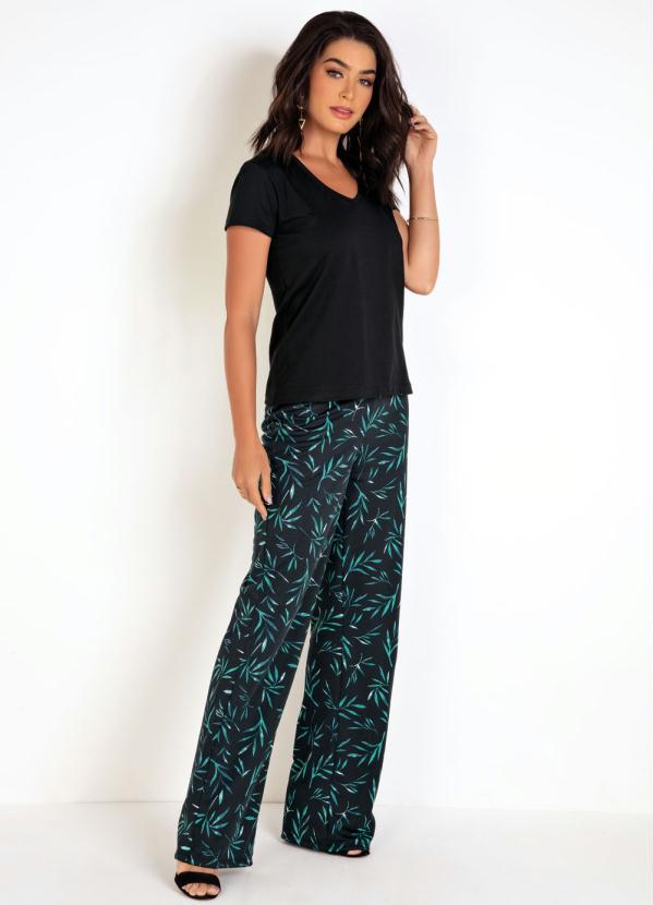 

Calça Pantalona Folhagem, Preto