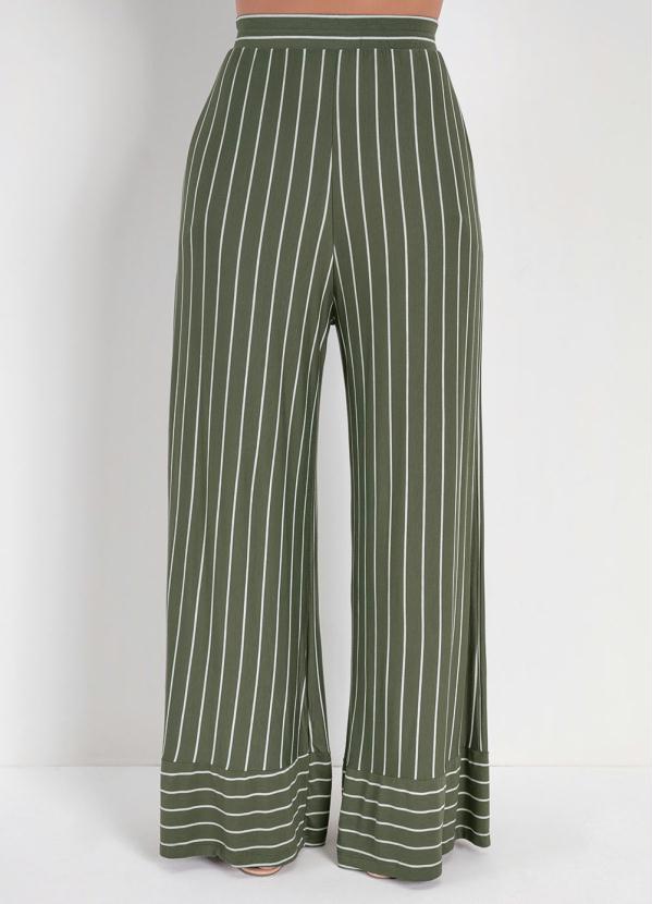 

Calça Pantalona Listrada Verde com Elástico