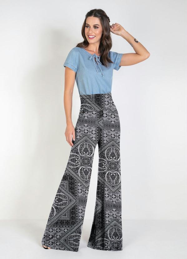 

Calça Pantalona Paisley Cinza