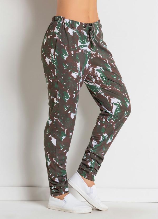 

Calça com Elástico na Cintura Camuflada, Verde