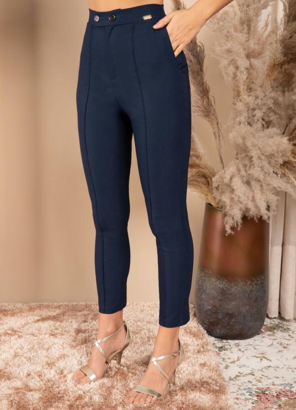 

Calça Marinho Cintura Alta com Bolsos, Azul