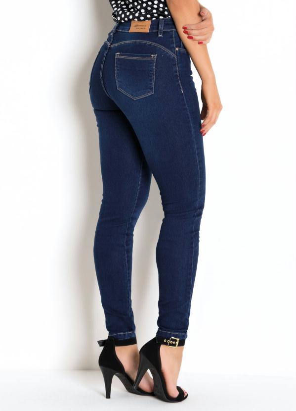 

Calça Compressora Jeans Skinny com Bolsos, Azul