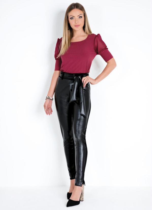 

Calça Skinny Preta com Detalhes em Sintético, Preto