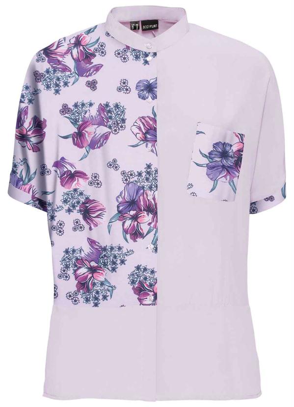 

Camisa Estampada com Bolso Floral Lilás, Estampado