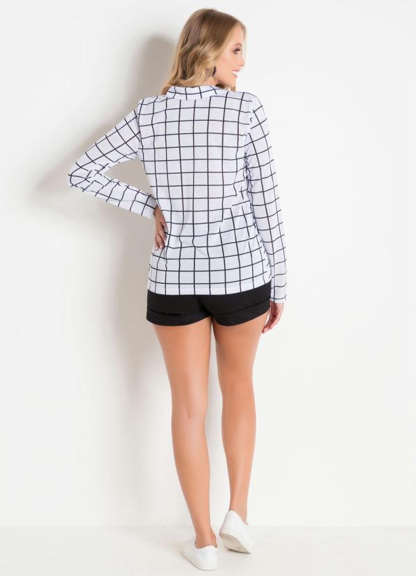 

Camisa com Botões Xadrez Grid, Branco