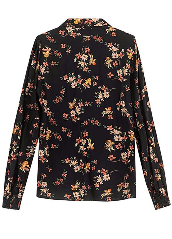 

Camisete Preta Floral em Viscose, Preto