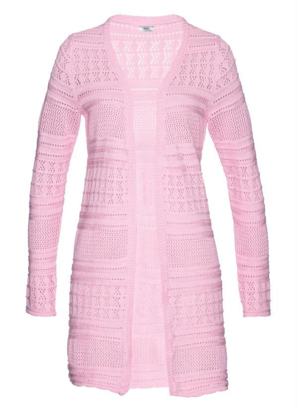 

Cardigan de Tricô com Ponto Trabalhado Rosa